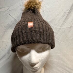 Brown Knit Beanie with Pom Pom